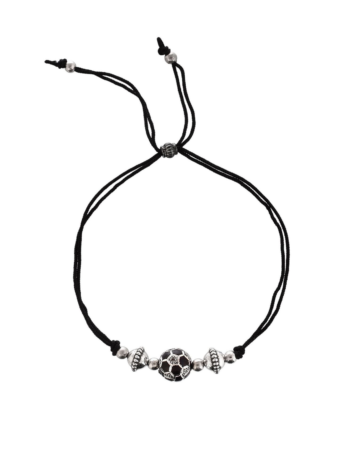 Silver Plated Oxidised Leaf Beaded Threaded Anklet