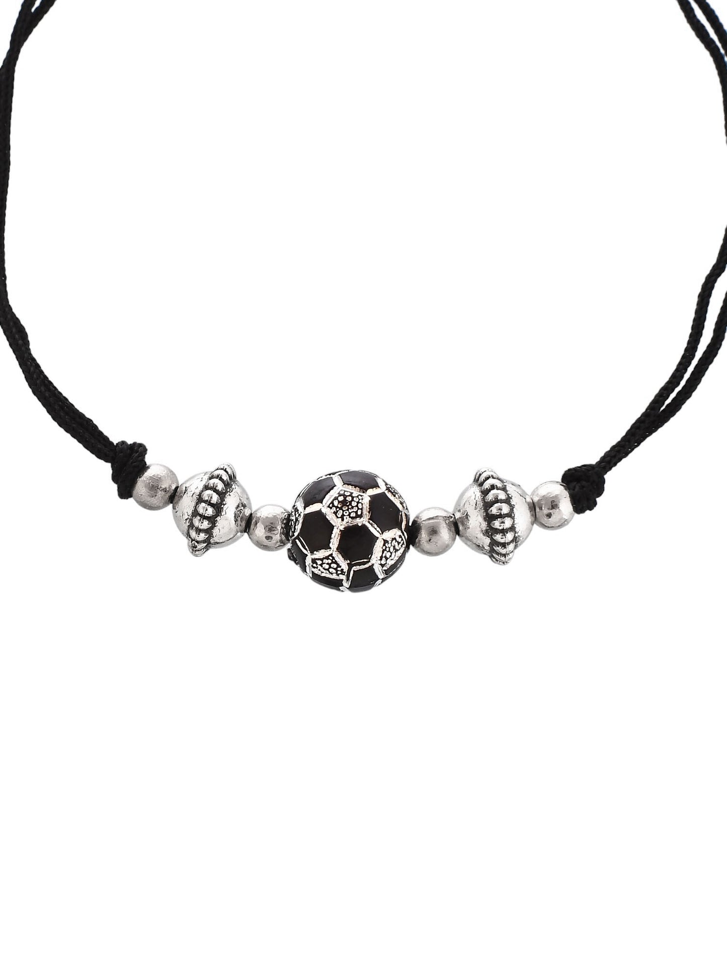 Silver Plated Oxidised Leaf Beaded Threaded Anklet