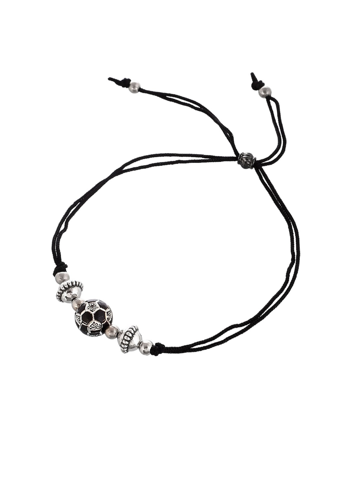 Silver Plated Oxidised Leaf Beaded Threaded Anklet