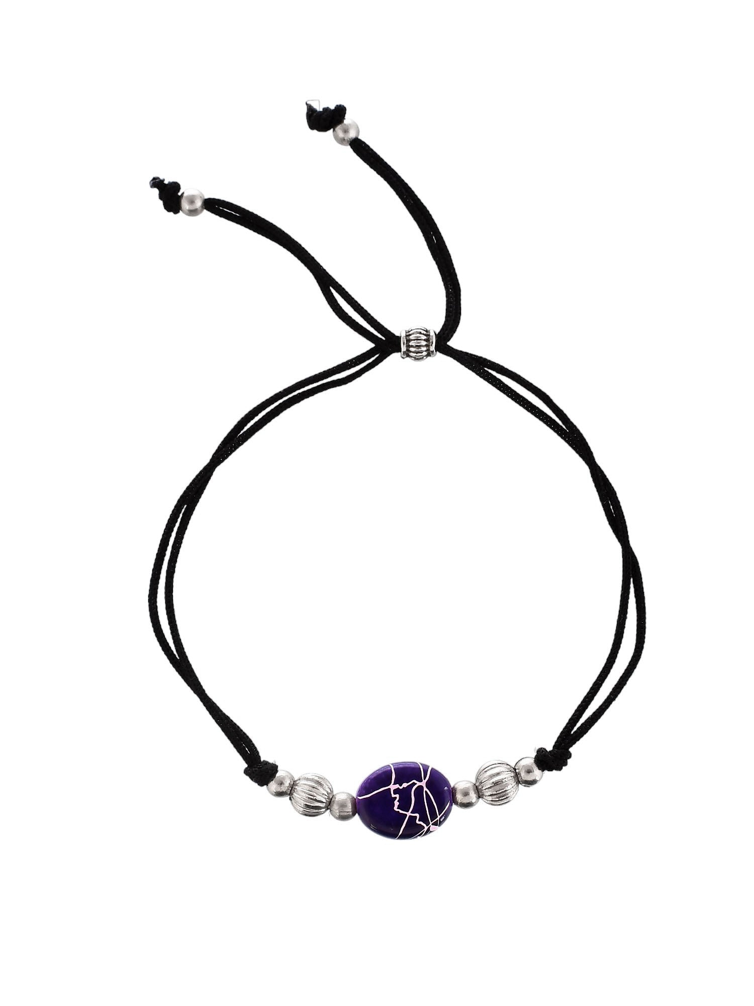 Stylish   Blue Charm Beads Black Thread Anklet