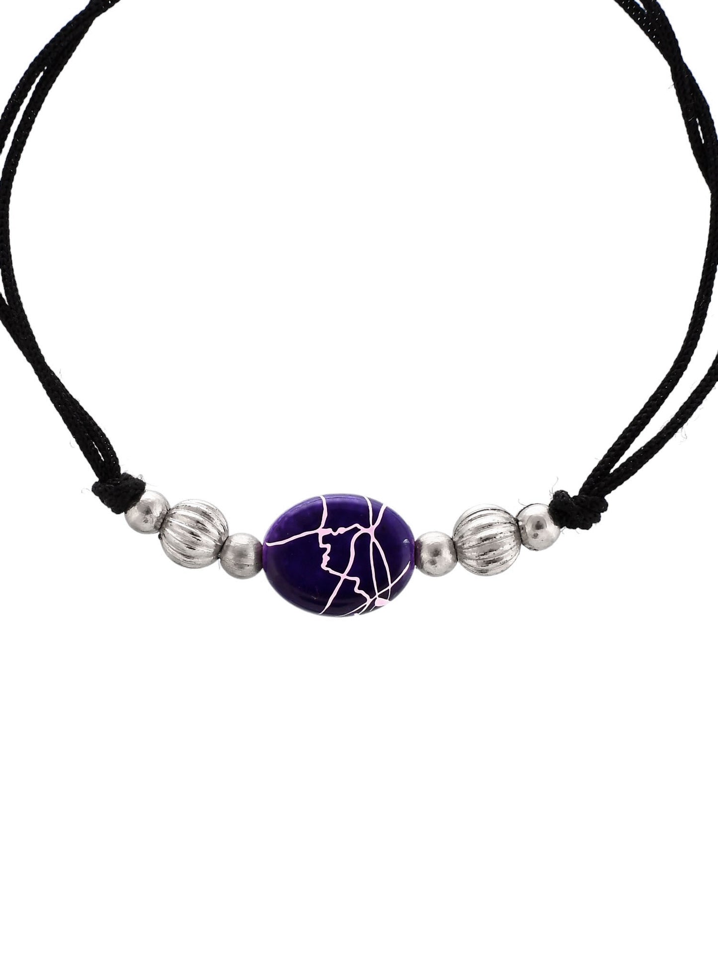 Stylish   Blue Charm Beads Black Thread Anklet