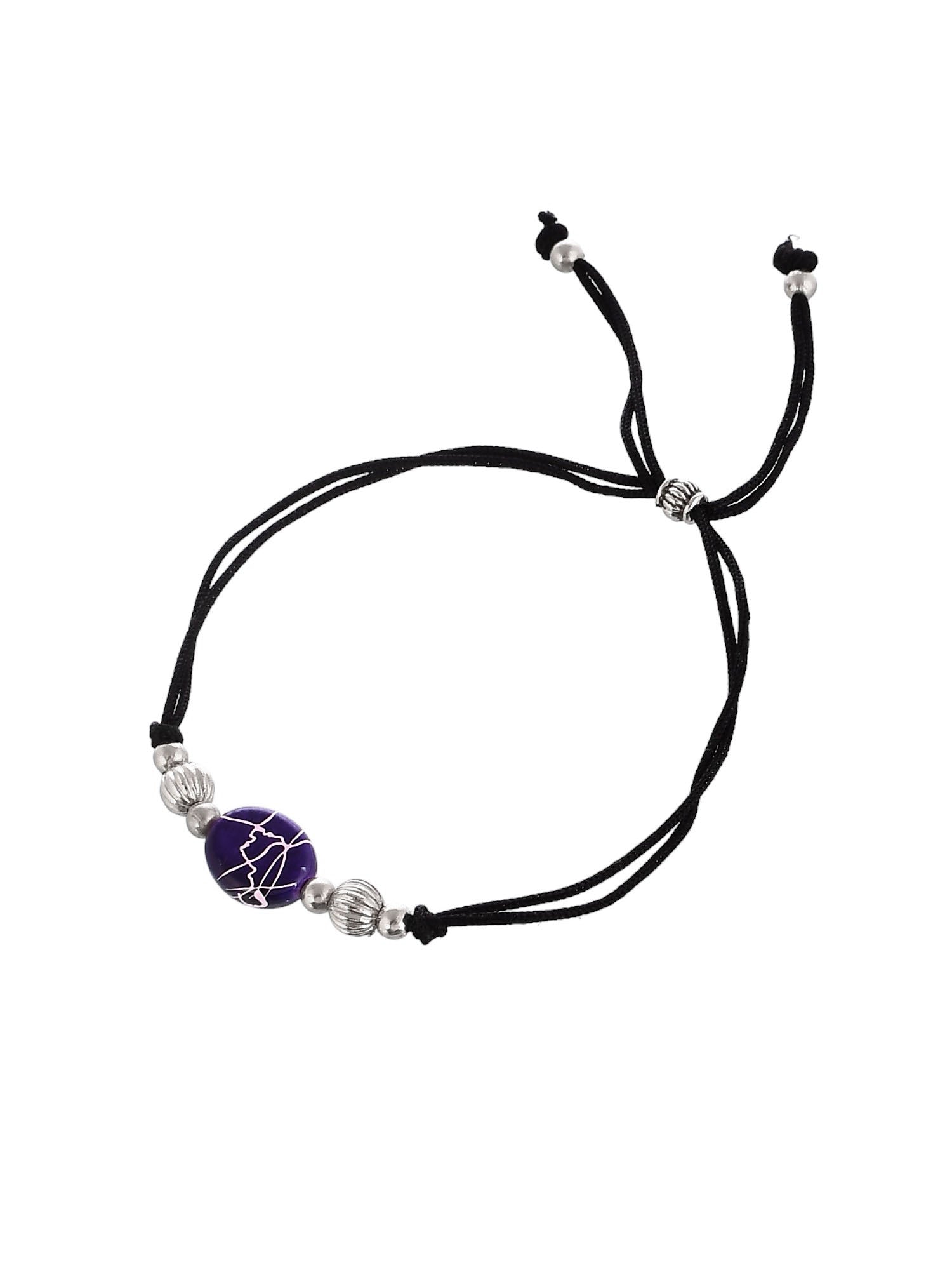 Stylish   Blue Charm Beads Black Thread Anklet
