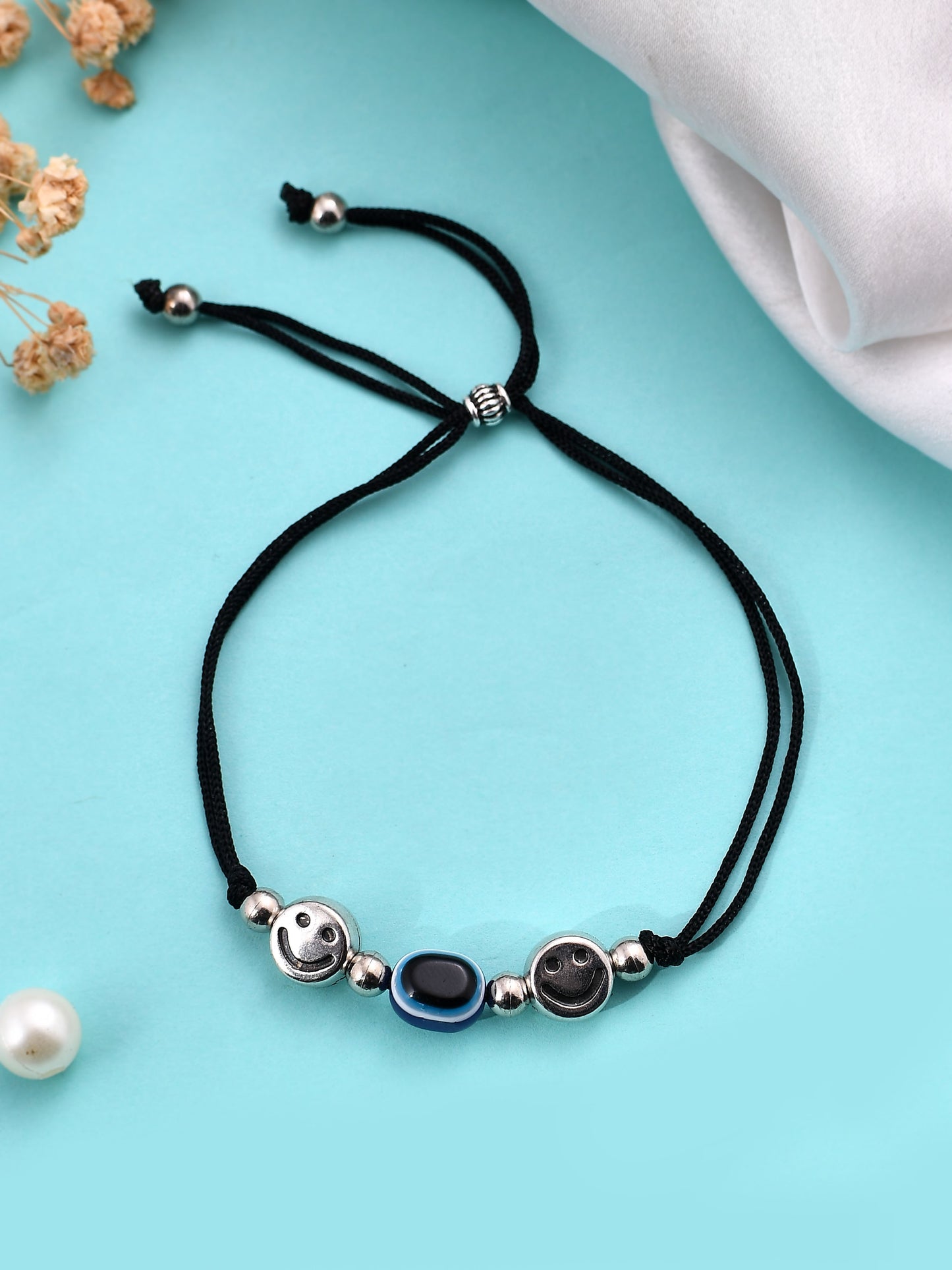 Stylish Evil Eye silver smile beads smile threaded anklet