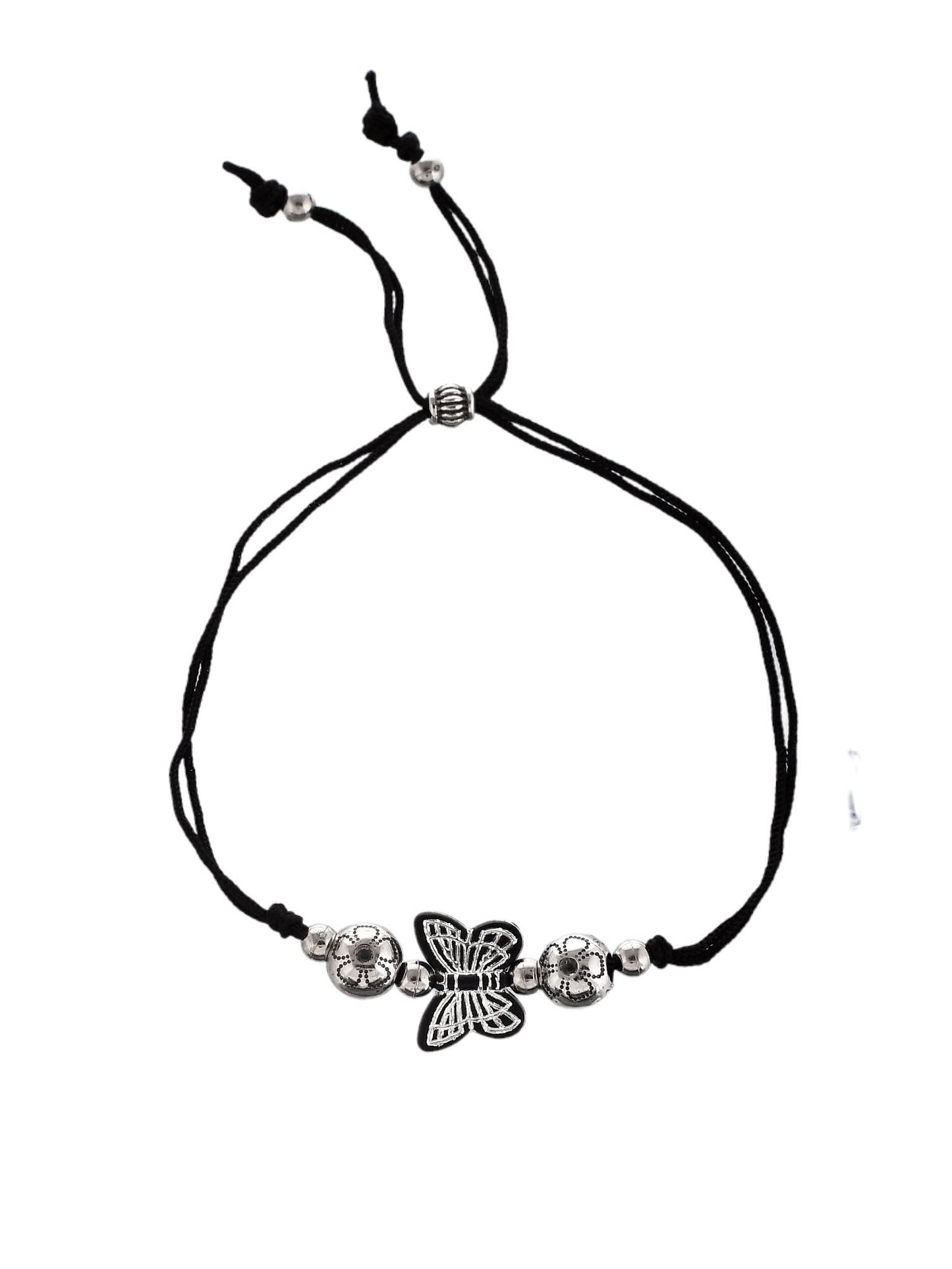 Stylish silver tone Oxidised Butterflies Beaded Threaded Anklet