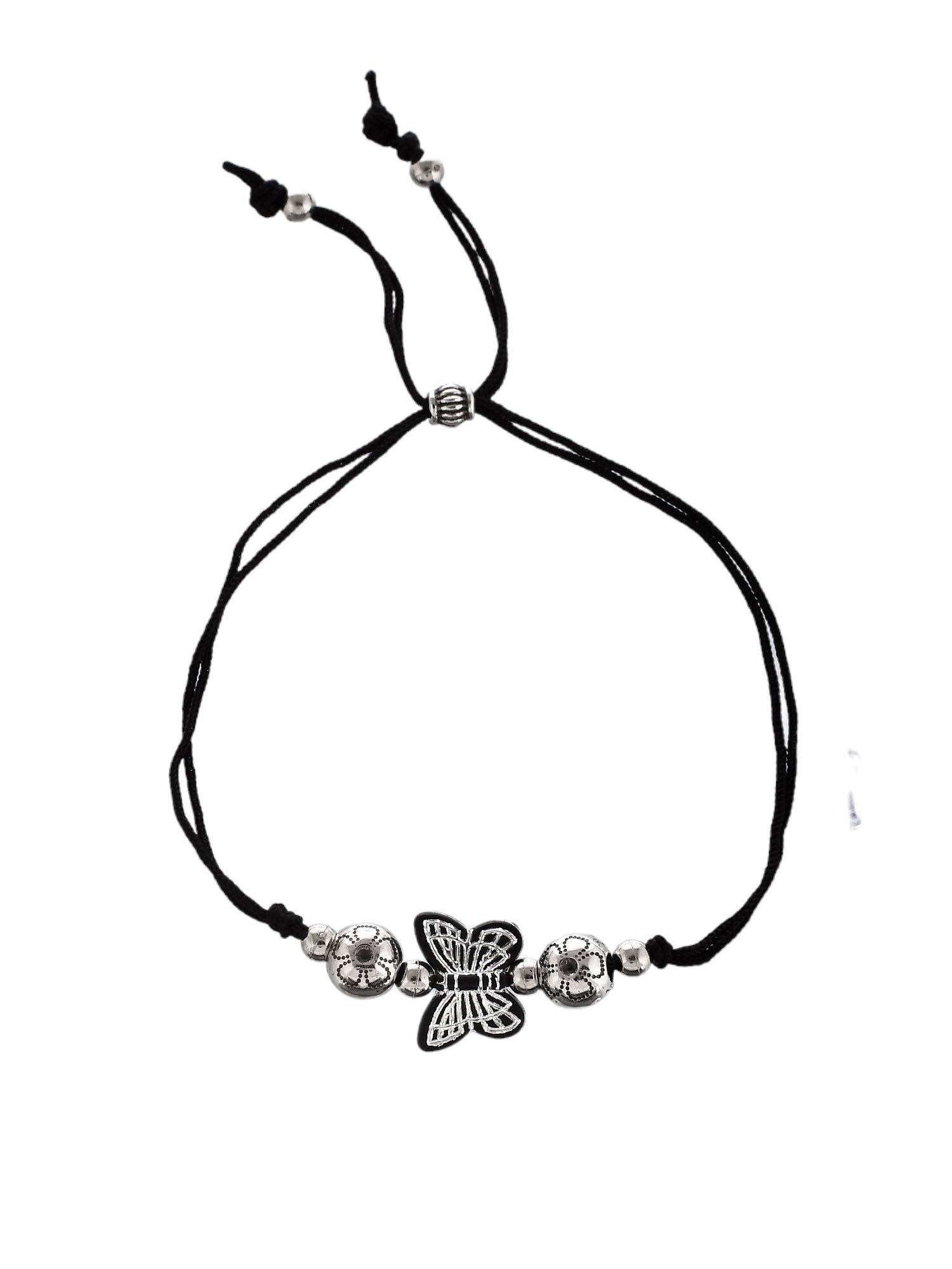 Stylish silver tone Oxidised Butterflies Beaded Threaded Anklet