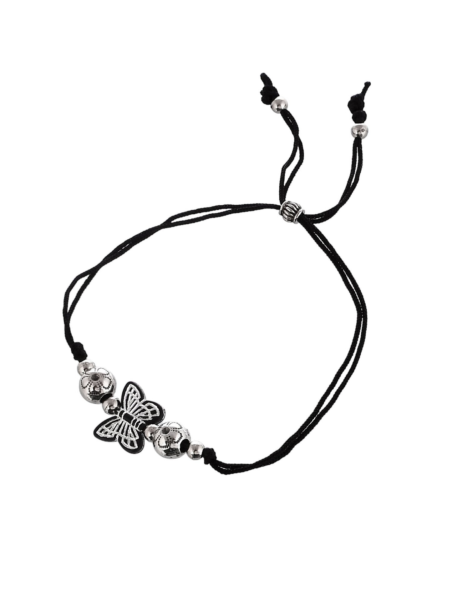 Stylish silver tone Oxidised Butterflies Beaded Threaded Anklet