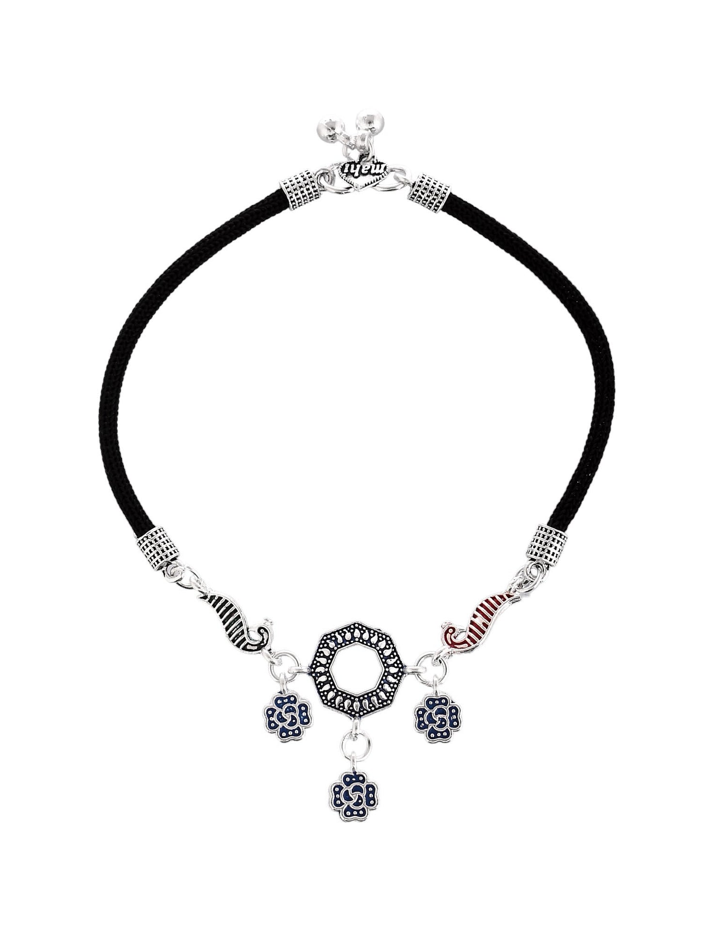 Stylish Silver tone  Black Thread Anklet