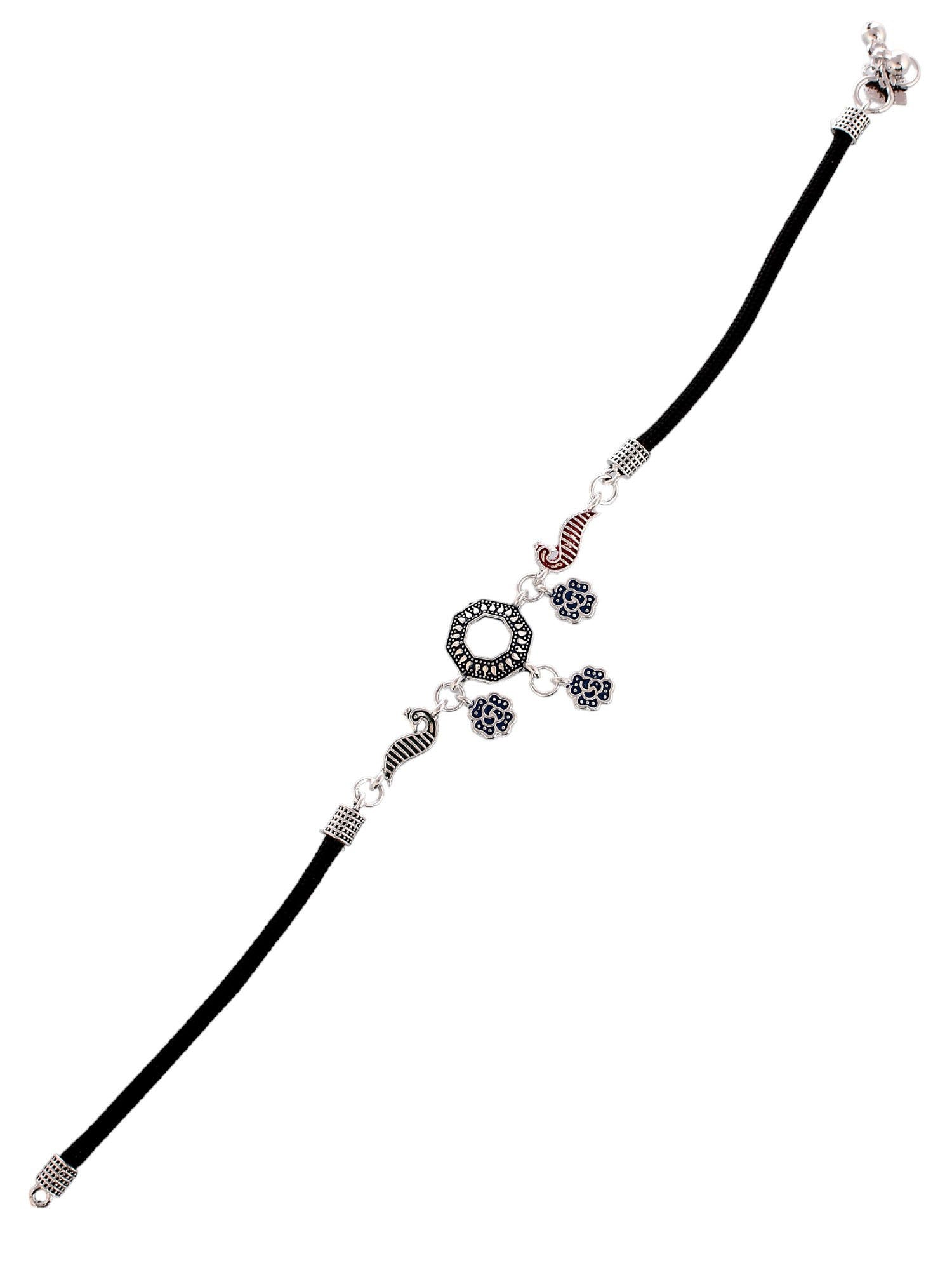 Stylish Silver tone  Black Thread Anklet