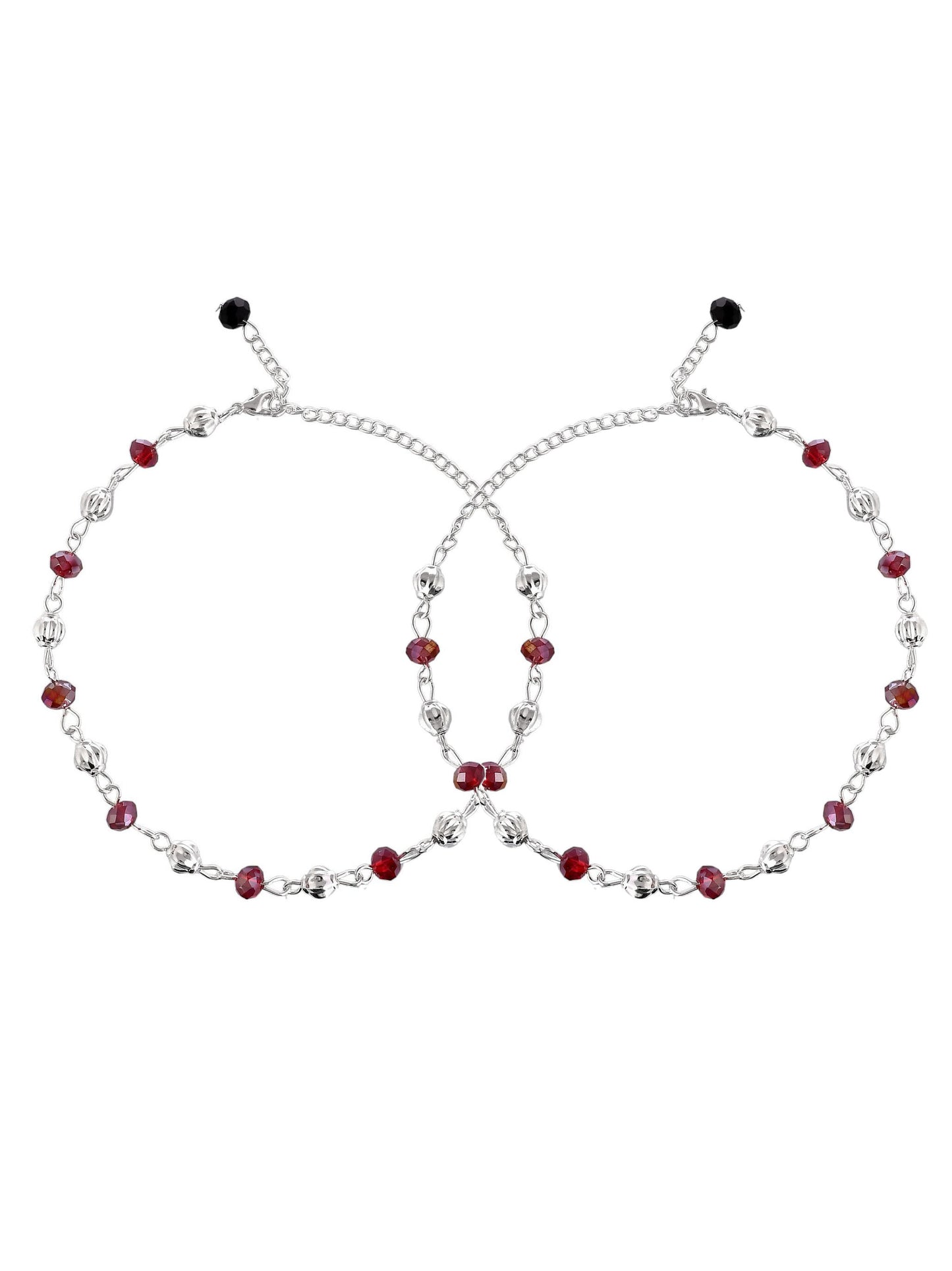 Stylish beads-studded silver anklet for girls