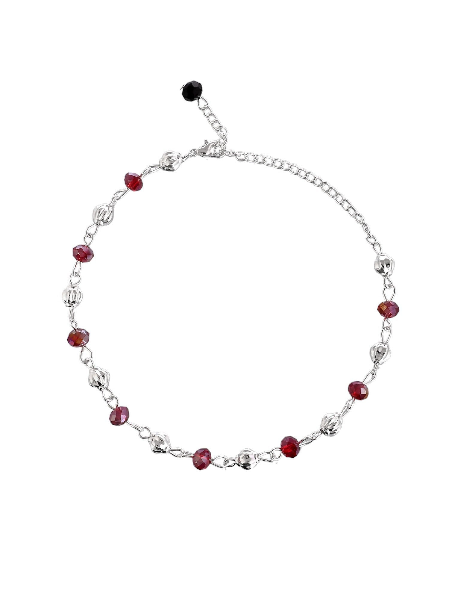 Stylish beads-studded silver anklet for girls