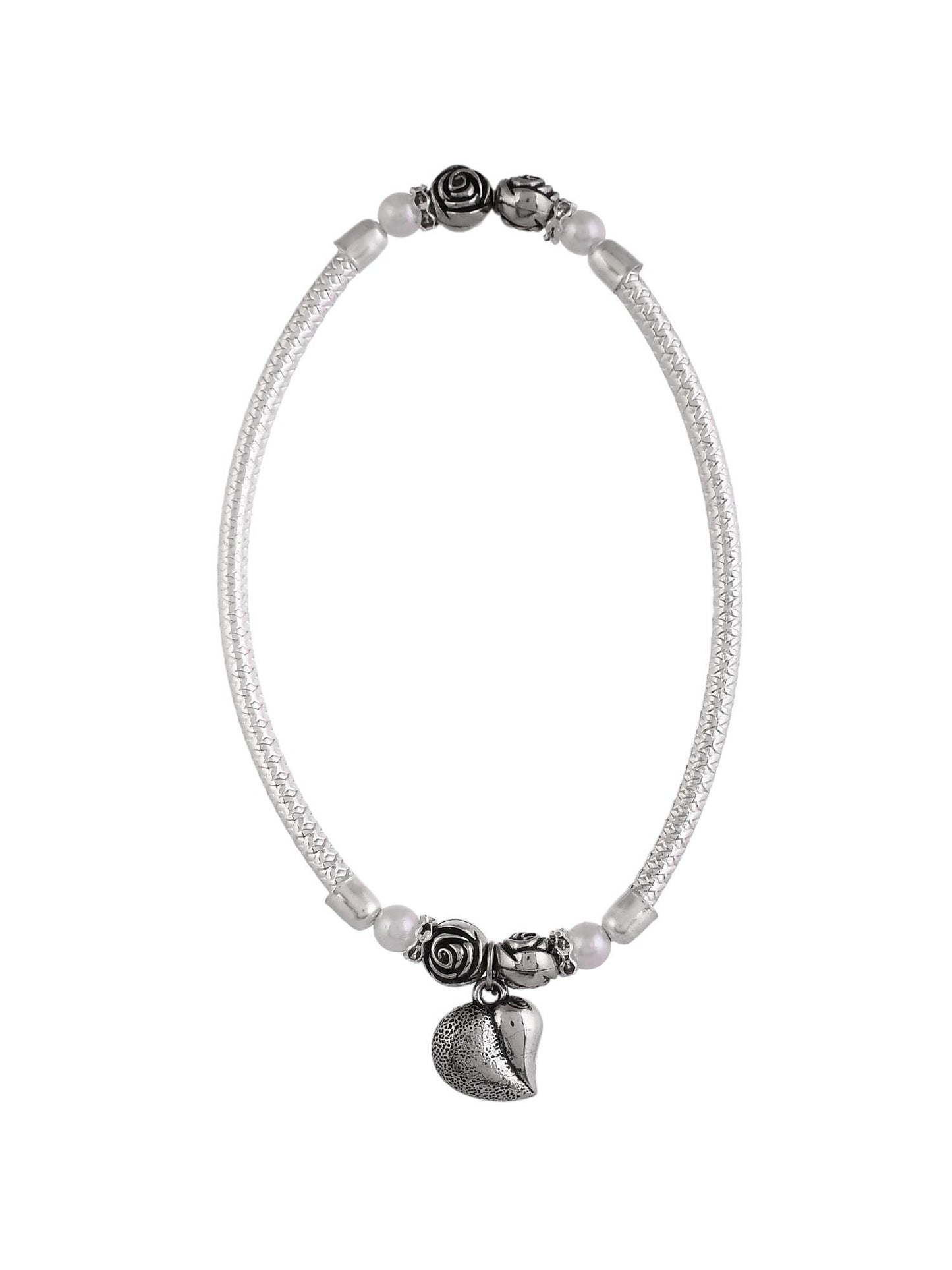 stylish heart-Studded silver kada anklet for girls