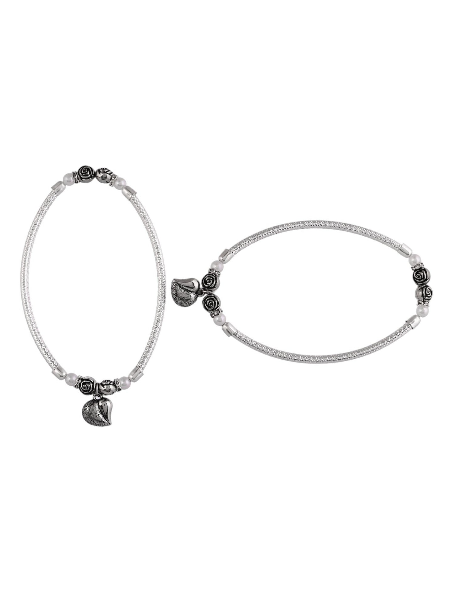 stylish heart-Studded silver kada anklet for girls