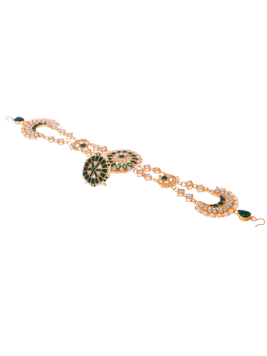 Gold-Plated Green Pearl-Studded Meenakari Matha Patti For Women