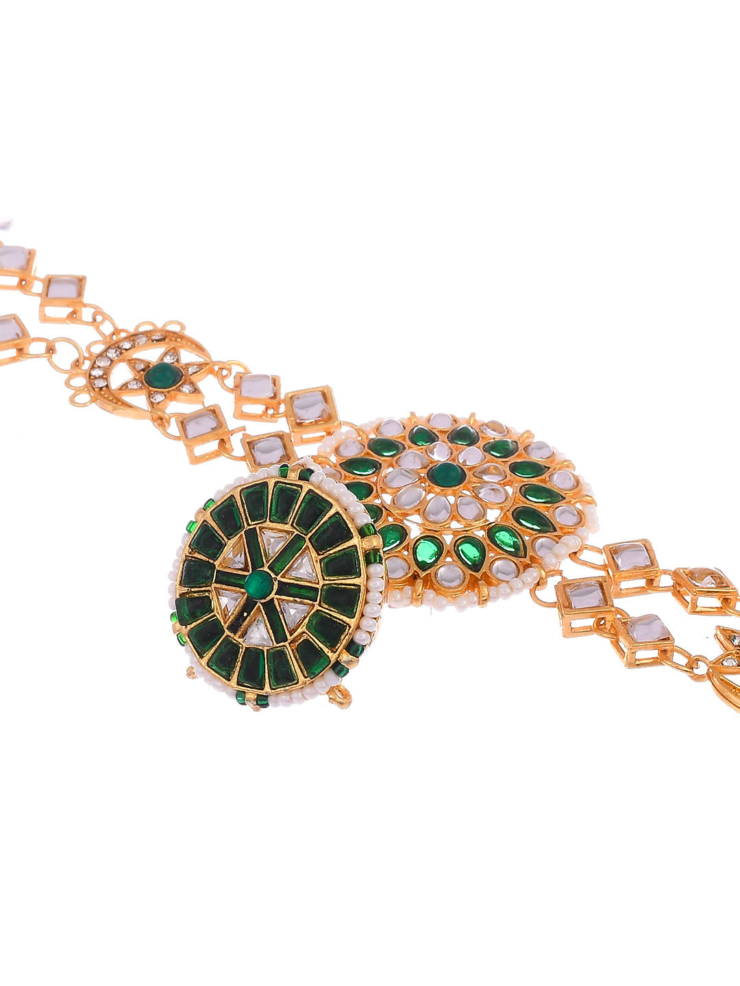 Gold-Plated Green Pearl-Studded Meenakari Matha Patti For Women