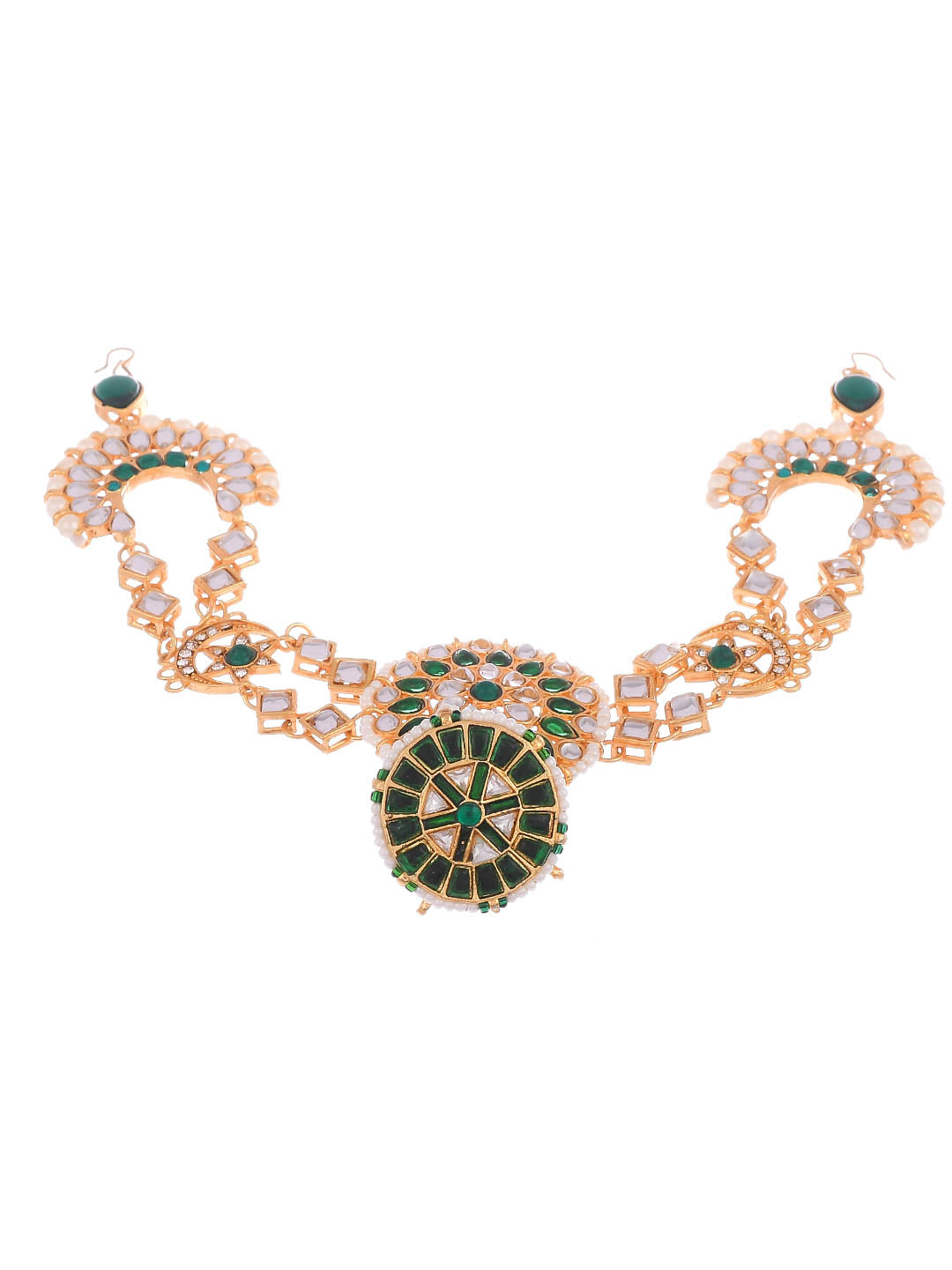Gold-Plated Green Pearl-Studded Meenakari Matha Patti For Women