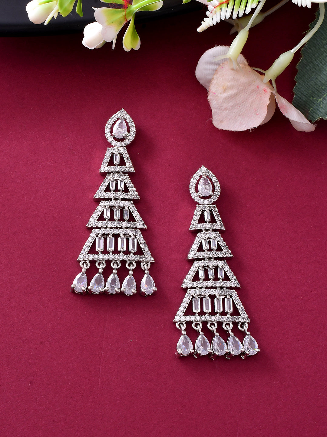 American Diamond Layered Long Earrings for Women | Ethnic & Party Jewelry