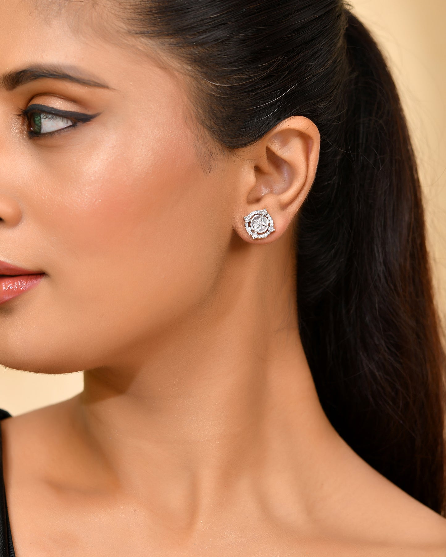 Silver-Plated American Diamond Stud Earrings for Women & Girls | Daily Wear Jewellery