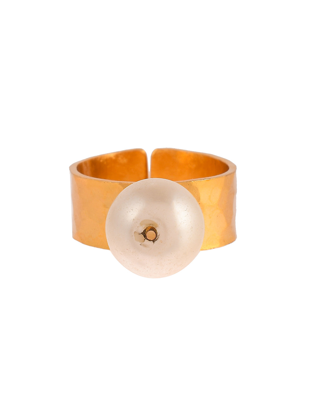 Gold Cuff Ring with a Unique Pearl Accent
