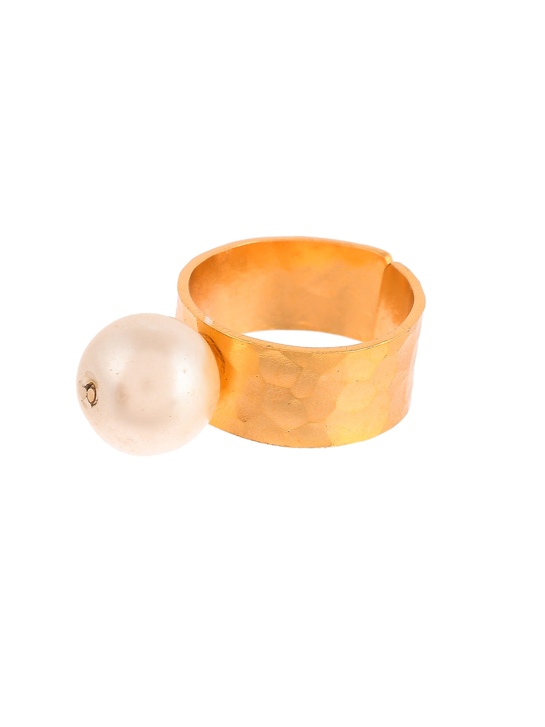 Gold Cuff Ring with a Unique Pearl Accent