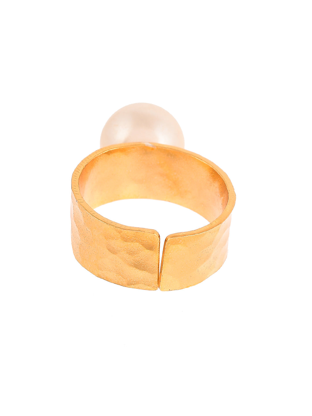 Gold Cuff Ring with a Unique Pearl Accent