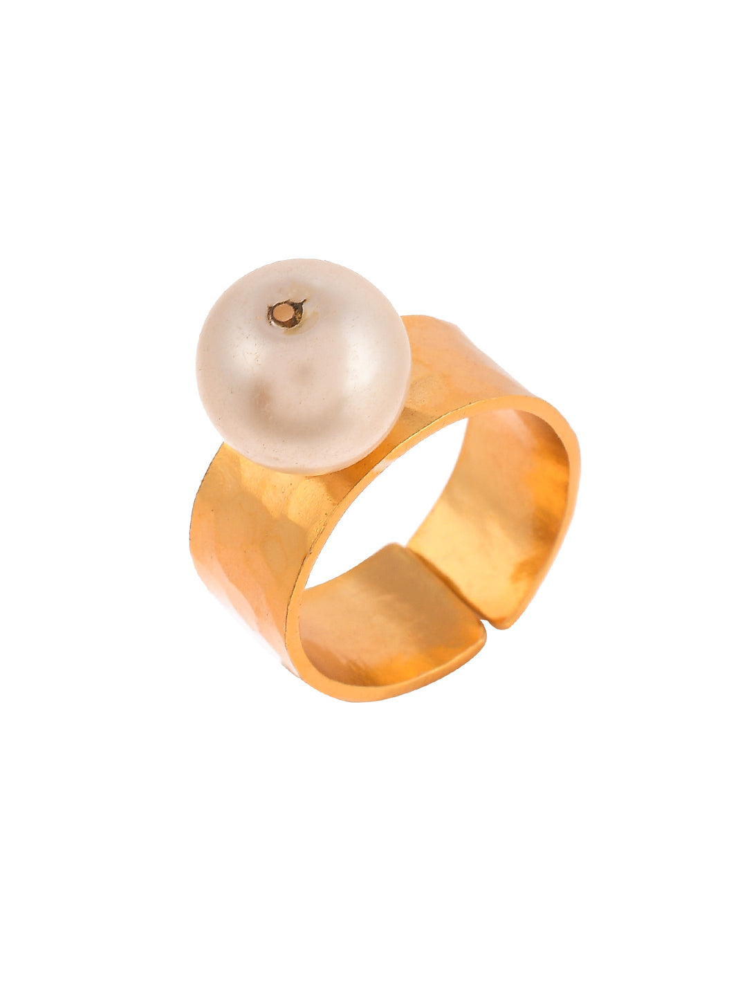 Gold Cuff Ring with a Unique Pearl Accent