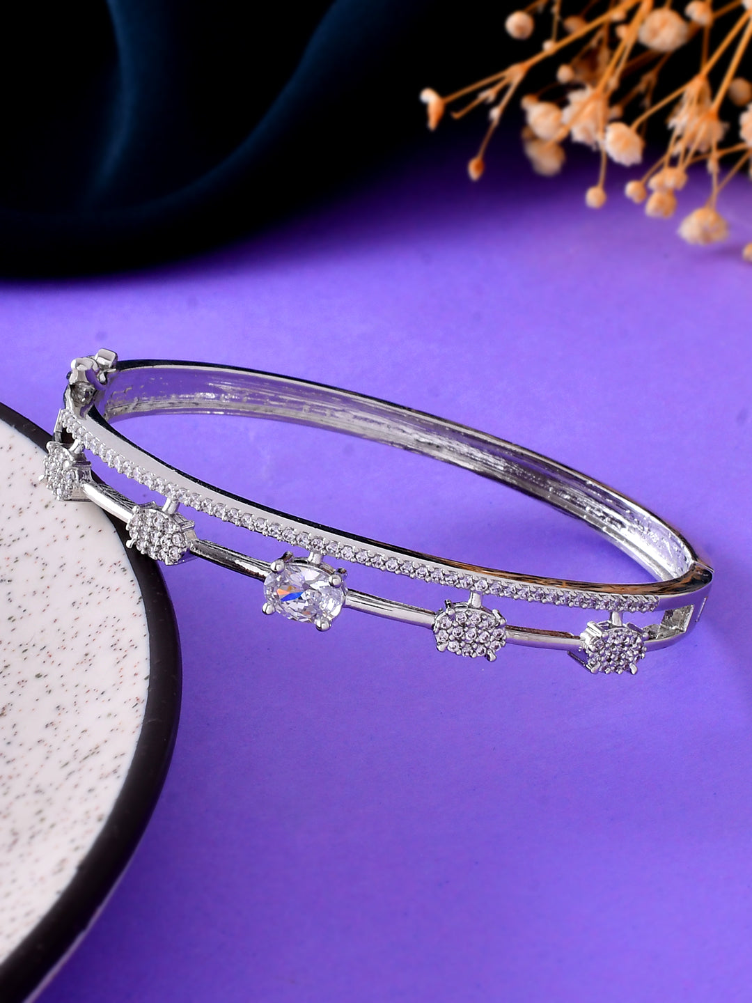 Silver-Toned CZ Floral Bracelet for Women | Daily & Party Wear Jewellery
