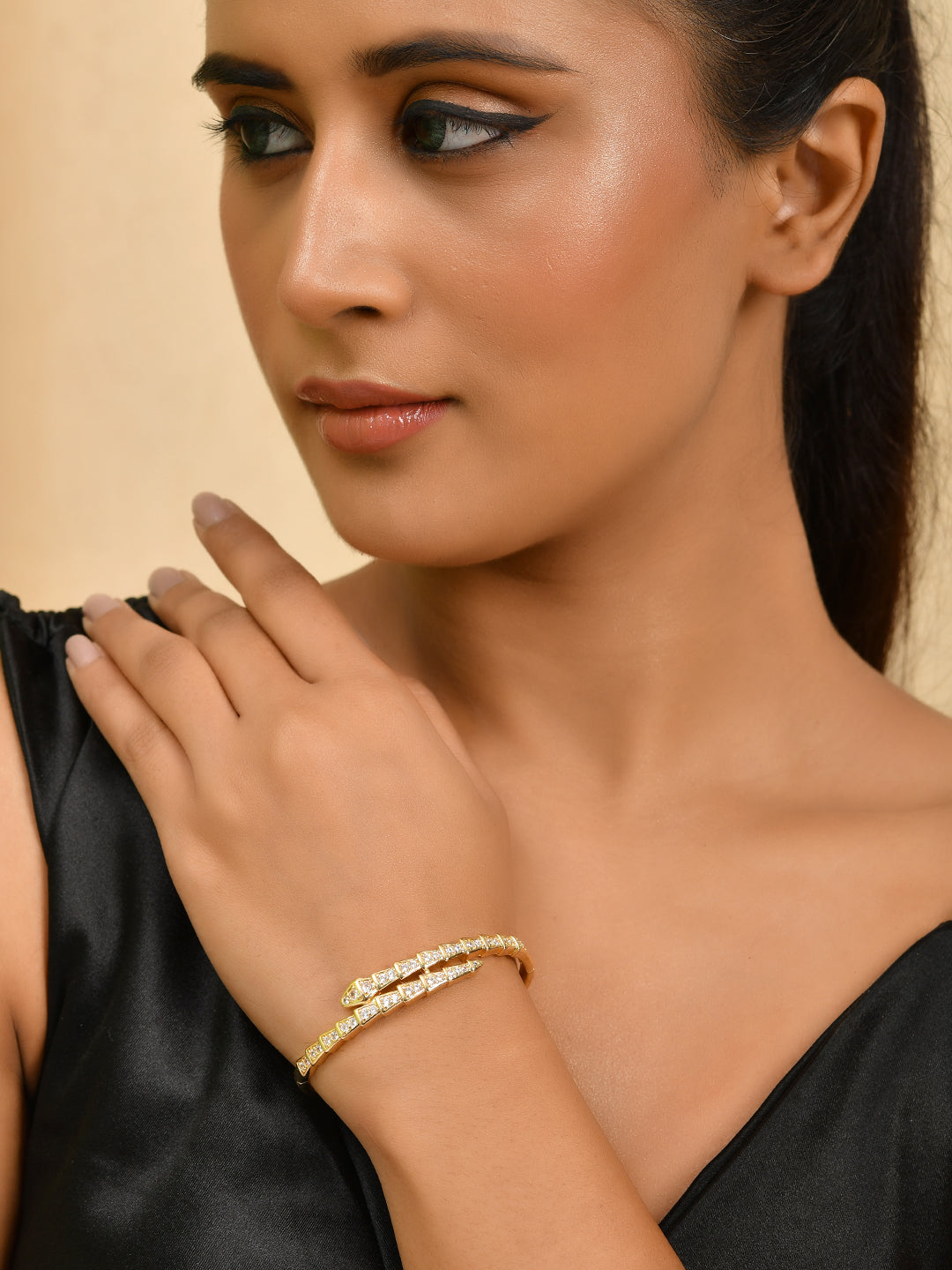 Gold-Toned Diamond-Studded Bracelet for Women | Daily & Party Wear Jewellery