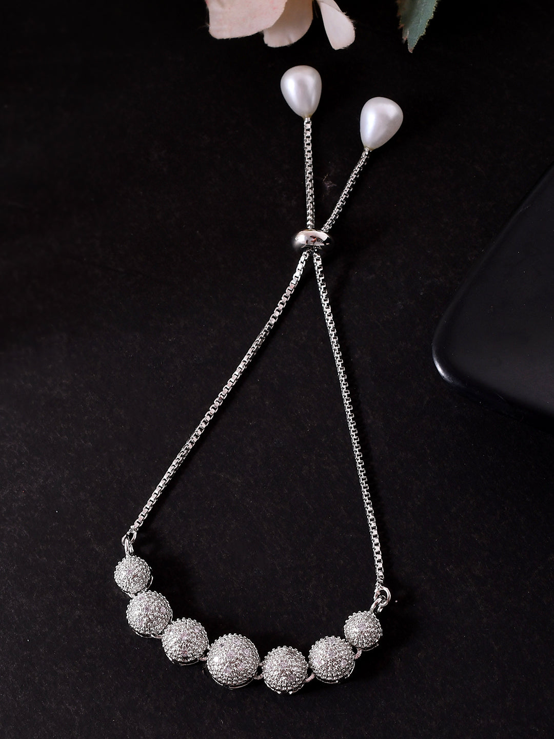 Silver-Toned American Diamond Chain Bracelet for Women | Daily & Party Wear Jewellery