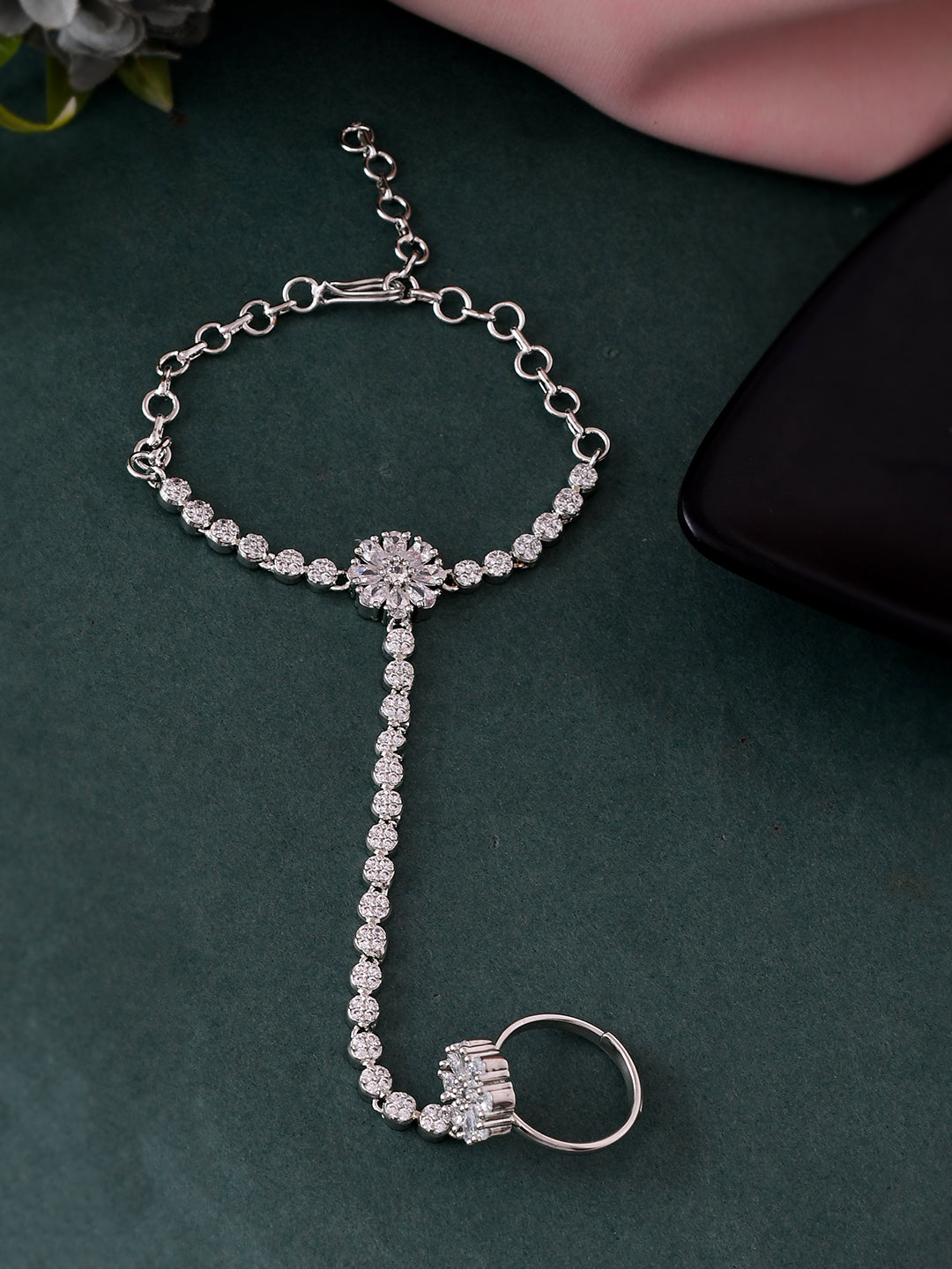 American Diamond Haathphool Bracelet Ring For Women | Party Wear Jewellery