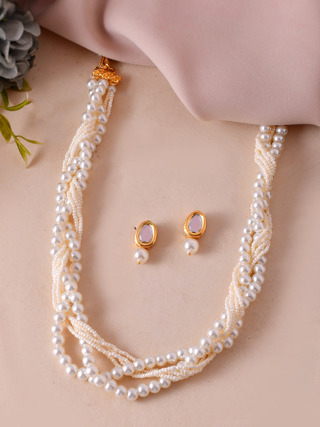 Pearl Layered Kundan Necklace Set With Earrings For Women | Ethnic Bridal Jewellery