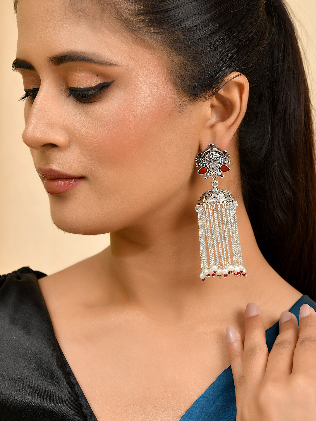 Oxidized & Traditional Style Silver-Plated Jhumka Earrings for Women | Indian Ethnic Jewelry