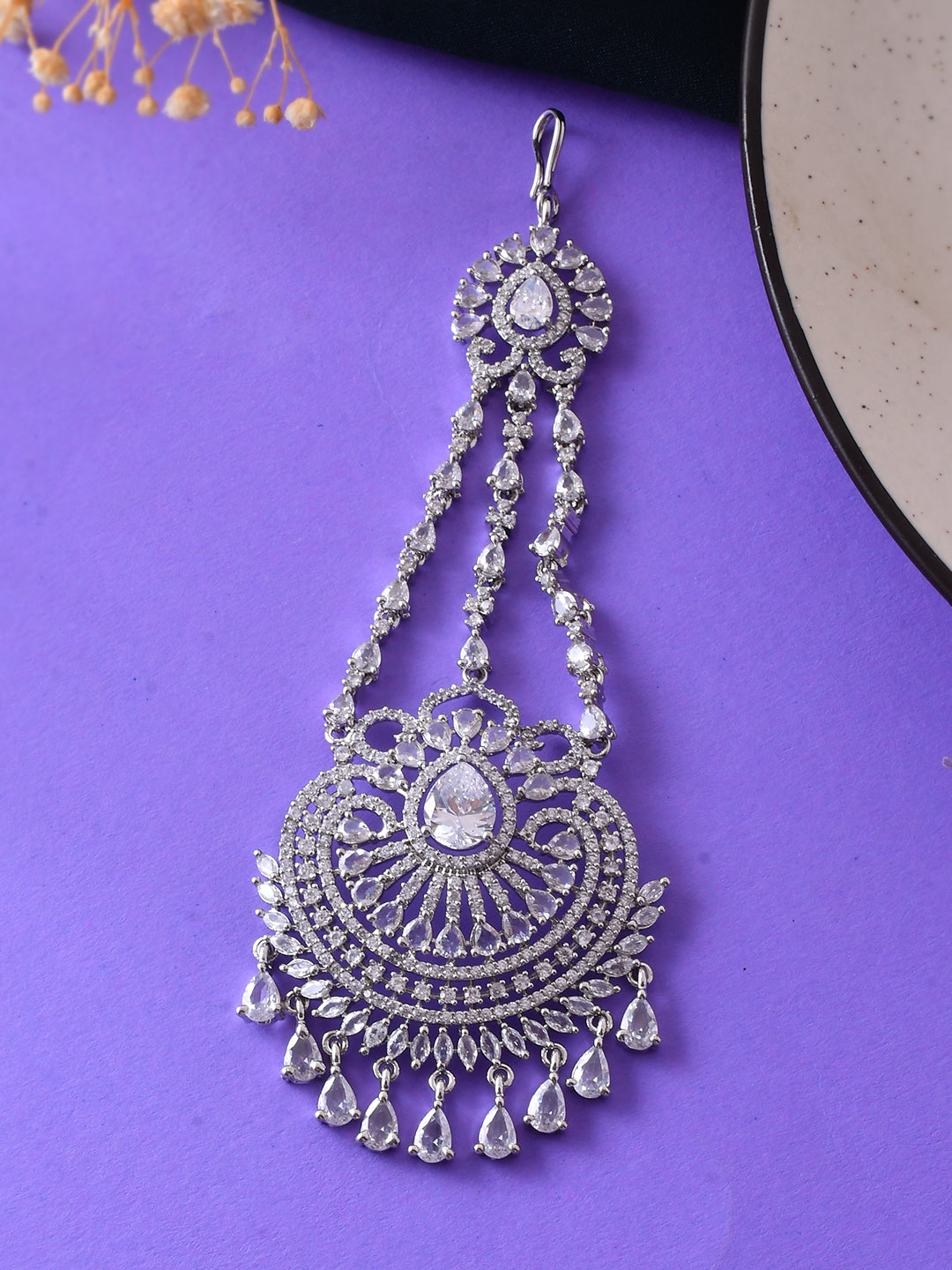 American Diamond Silver-Plated Paasa Maangtika For Women | Party & AD Jewellery