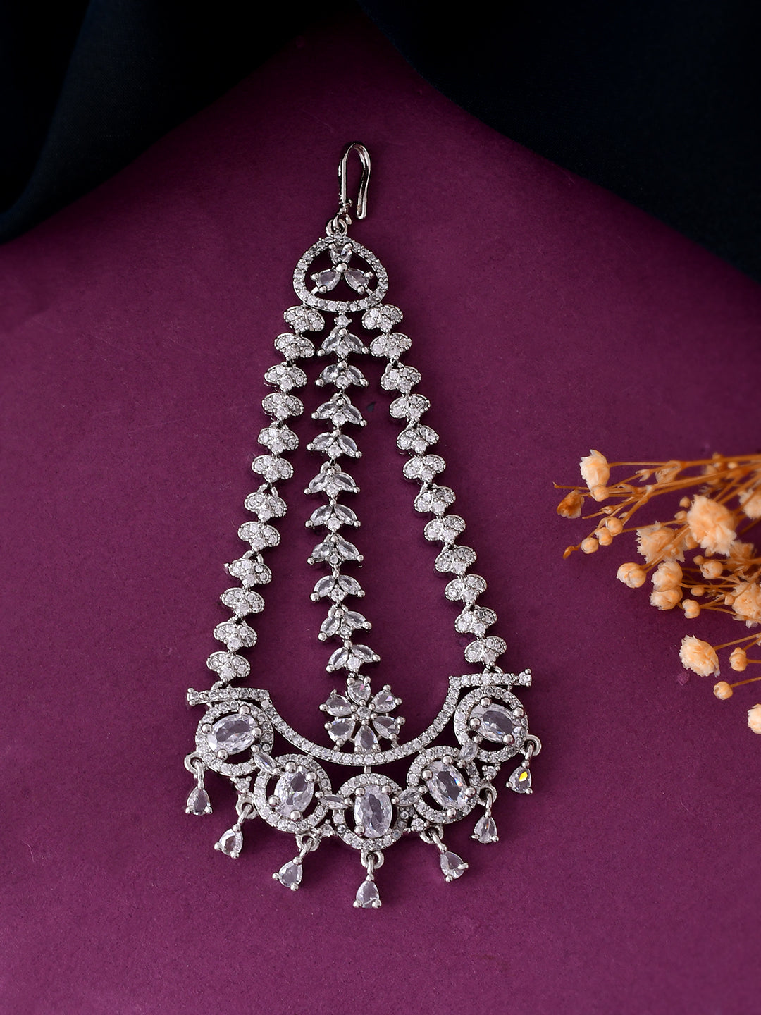 Silver-Plated AD Maang Tikka For Women | Bridal & Festive Jewellery