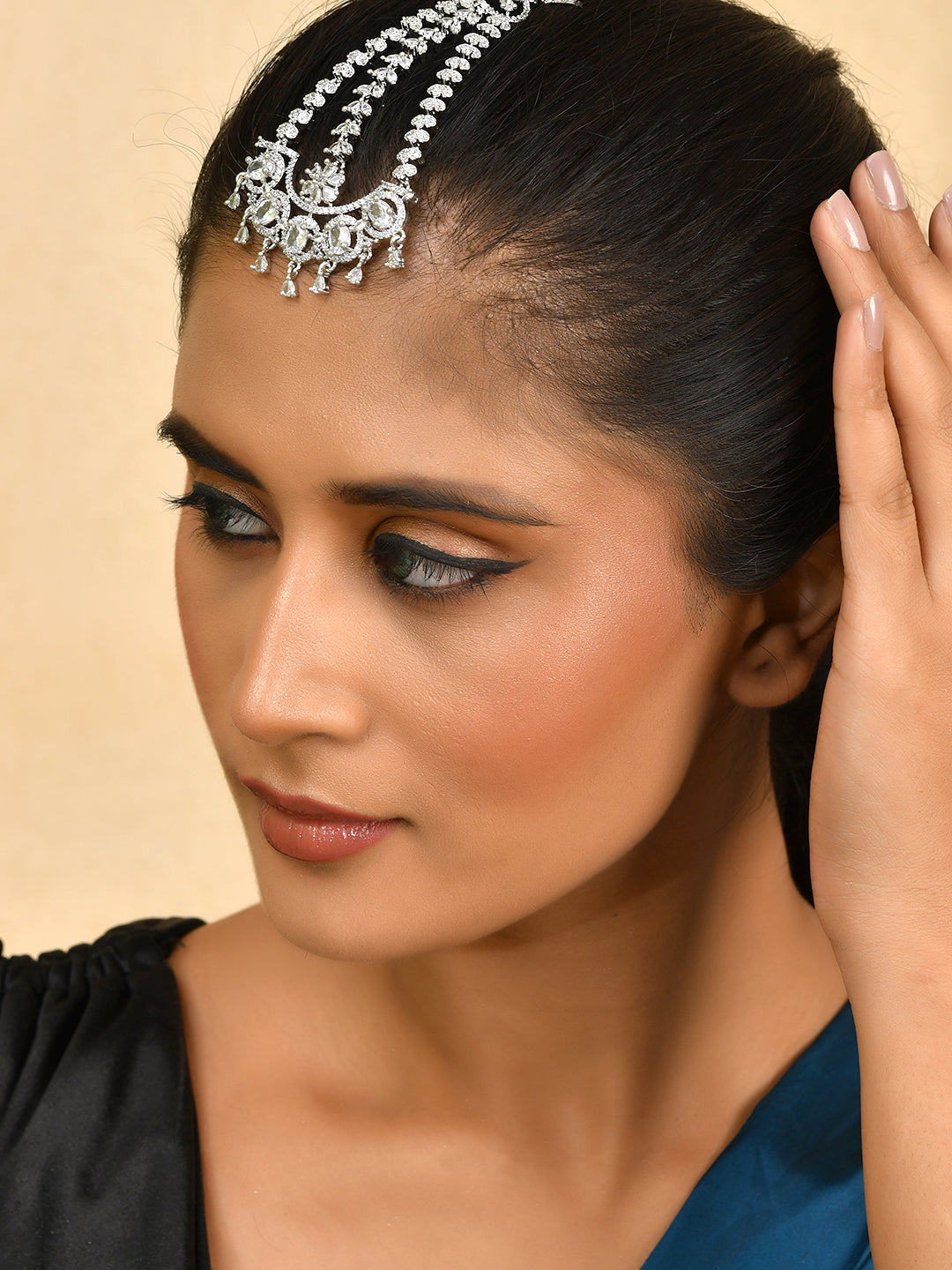 Silver-Plated AD Maang Tikka For Women | Bridal & Festive Jewellery
