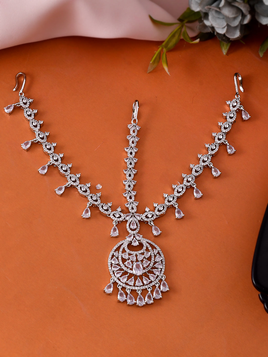 Bridal American Diamond Mathapatti with Maangtika | Party & AD jewellery