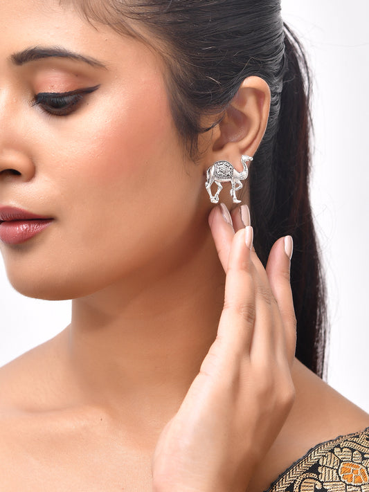 Oxidised Silver Rajasthani Camel Design Stud Earrings For Women & Girls