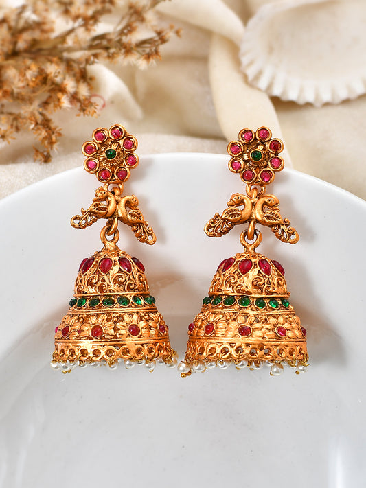 South Indian Gold Plated Jhumka Earrings