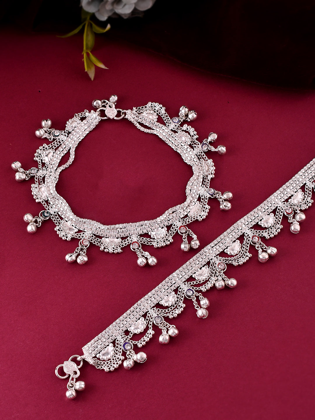 Silver Charm Anklet Set For Women & Girls | Traditional & Party Wear Payal