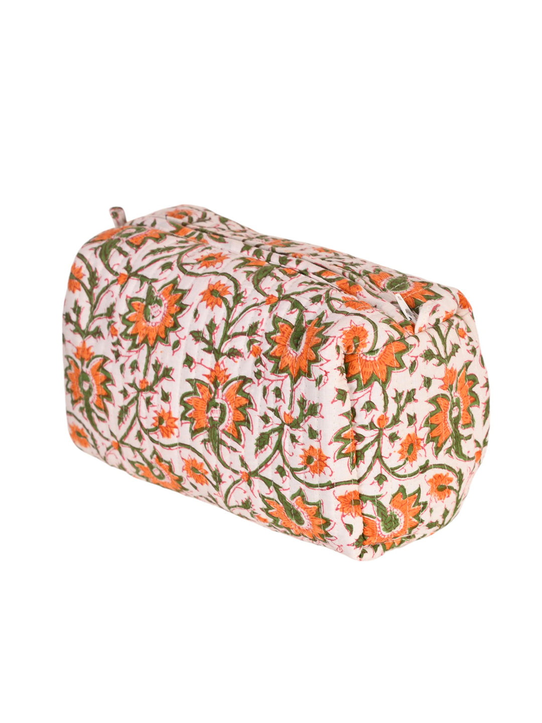 3 Pcs Quilted Orange Travel Toiletry Organizer Bags with Zip Closure | Multipurpose Vanity Storage Pouches