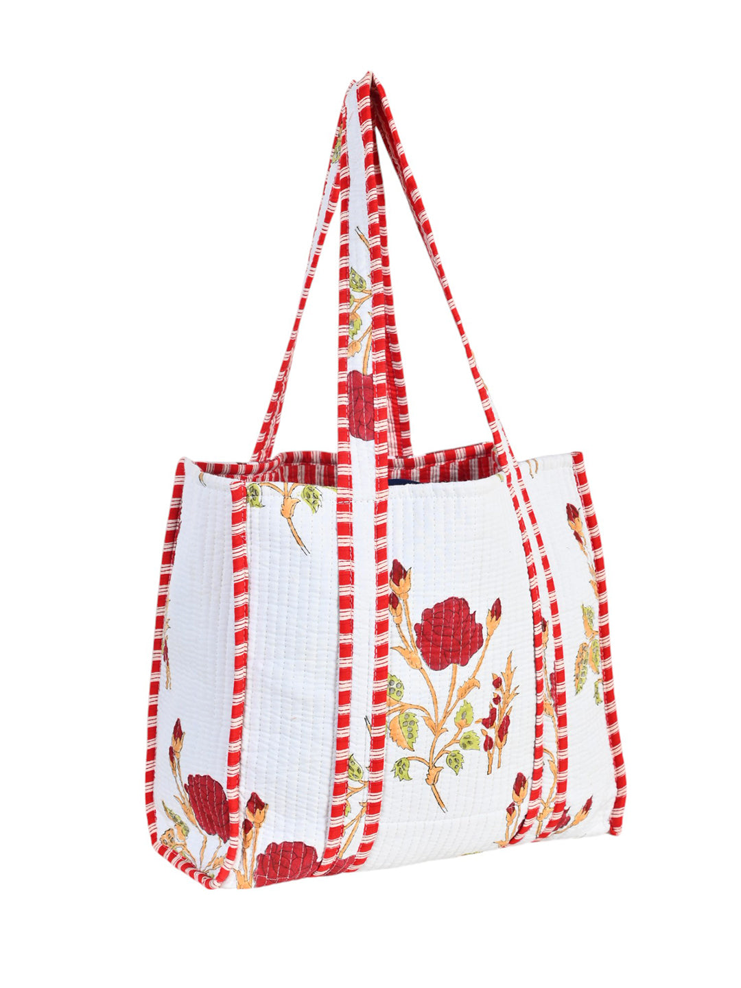 Shoulder Bag White Printed Cotton Quilted Tote Bags For Women