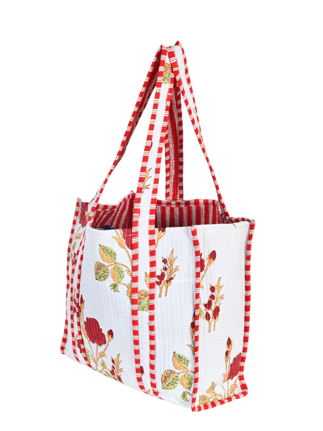 Shoulder Bag White Printed Cotton Quilted Tote Bags For Women
