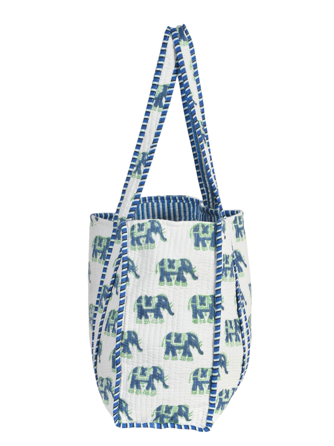 Shoulder Bag Blue Block Printed Cotton Quilted Tote Bags For Women