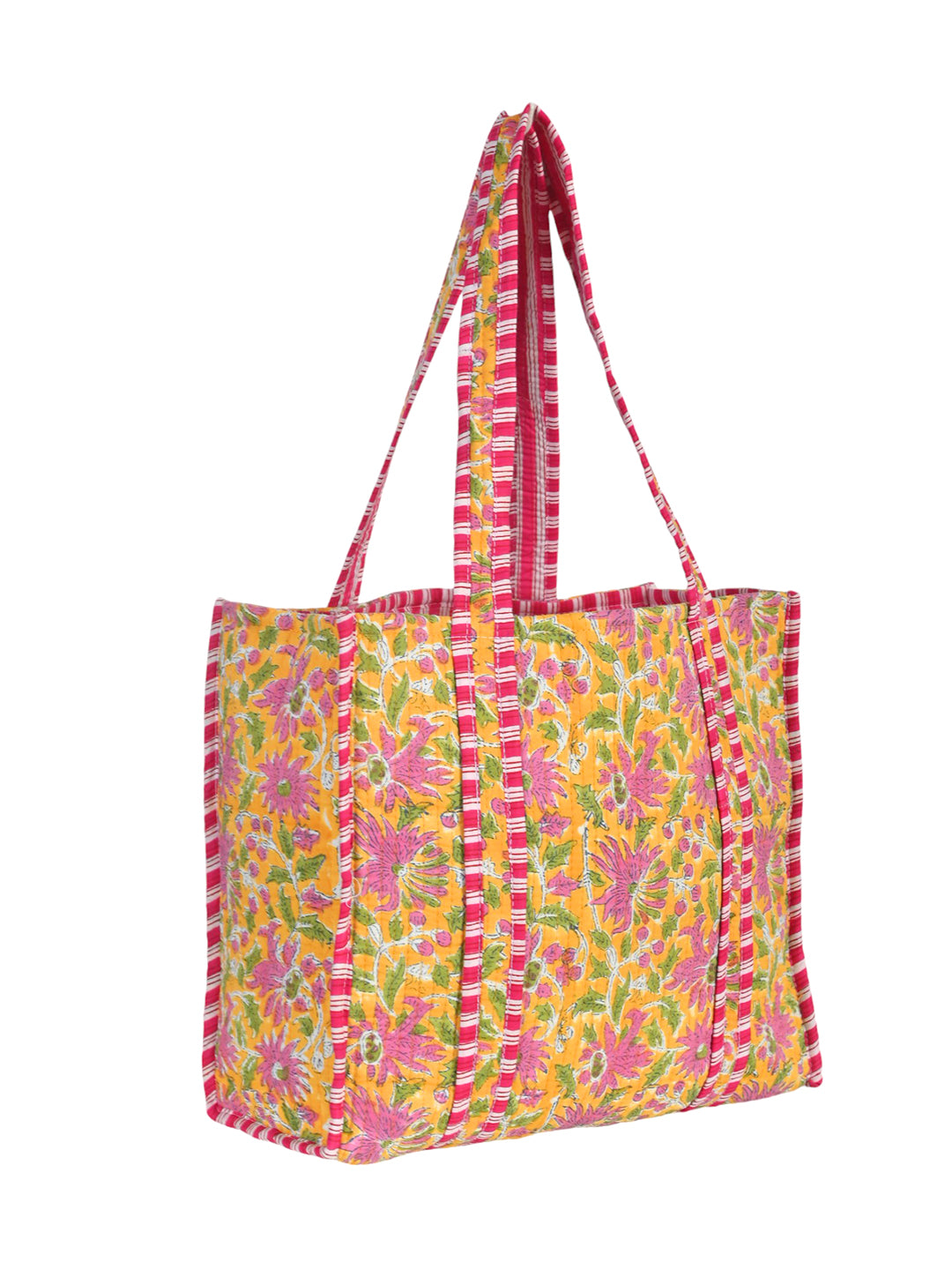 Shoulder Bag Red Block Printed Cotton Quilted Tote Bags For Women