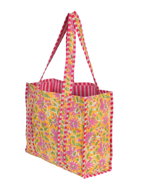 Shoulder Bag Red Block Printed Cotton Quilted Tote Bags For Women