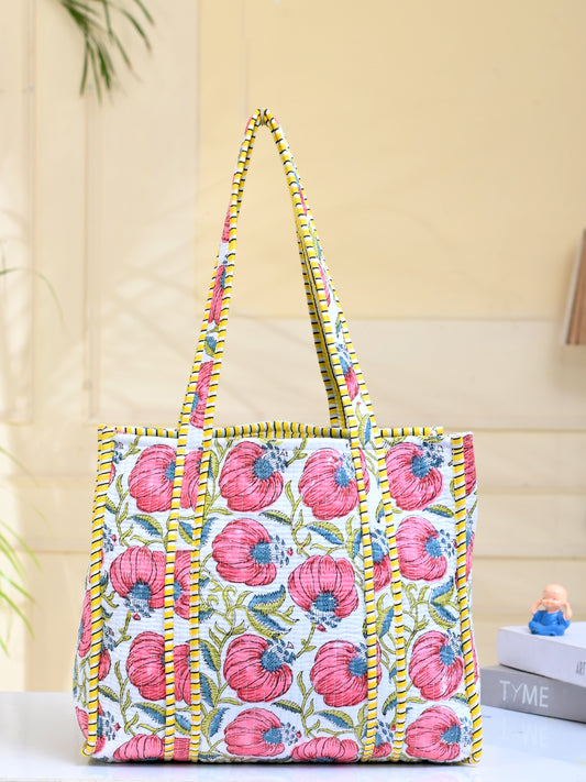 Shoulder Bag Multicolor Block Printed Cotton Quilted Tote Bags