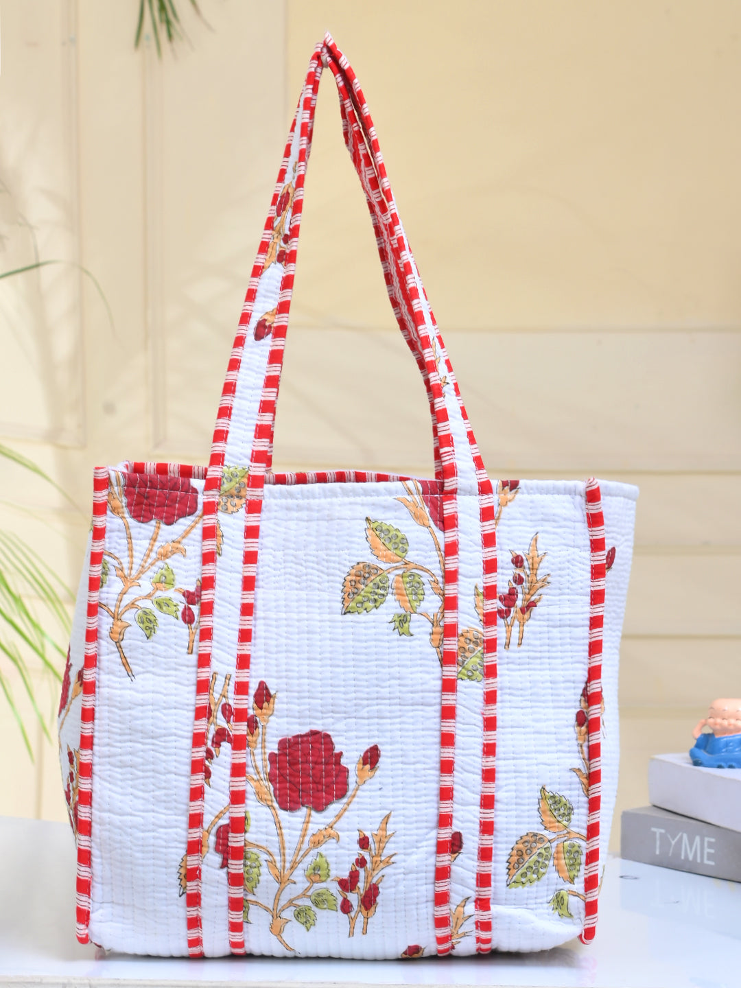 Shoulder Bag White Printed Cotton Quilted Tote Bags For Women