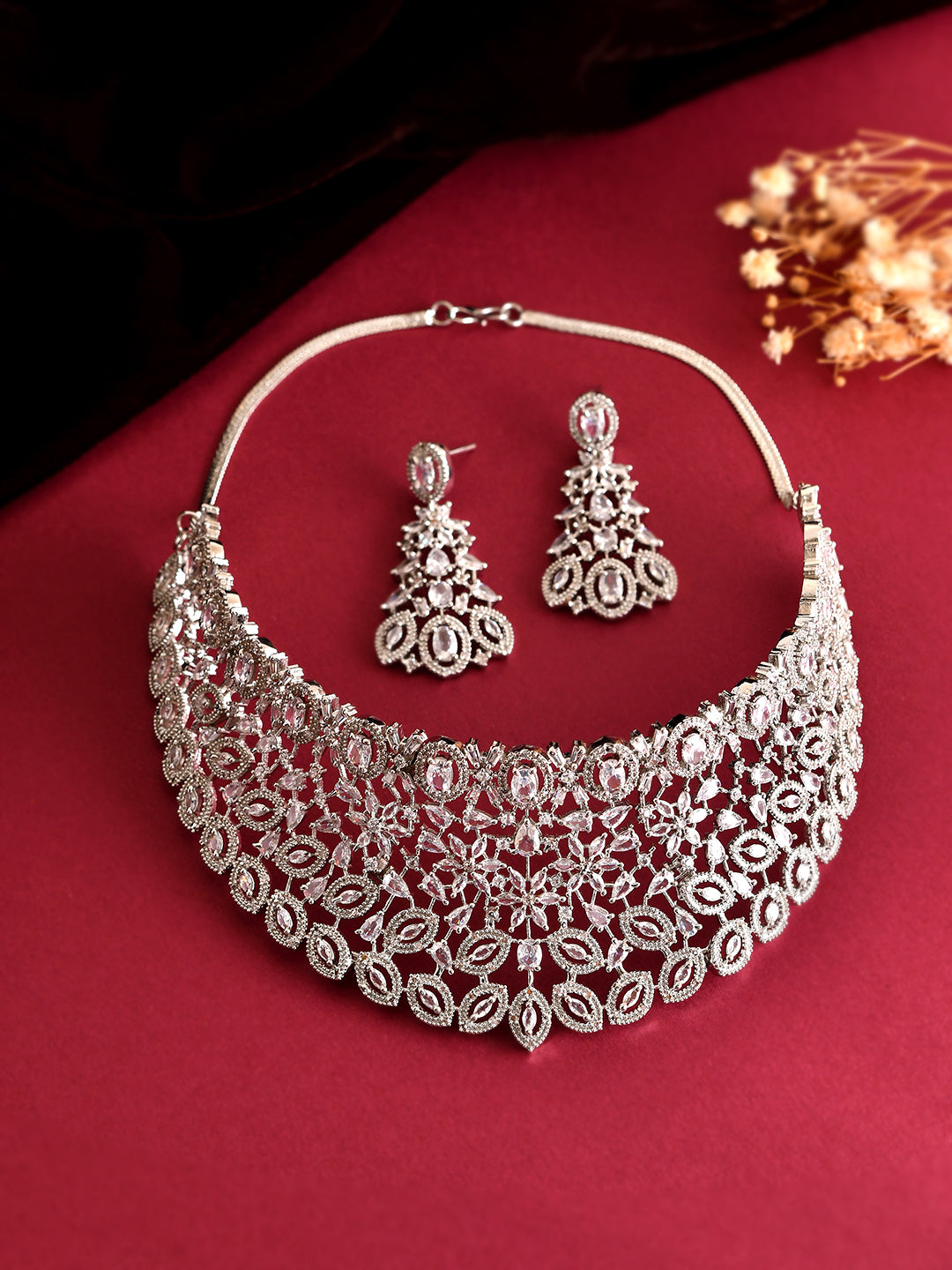 Amercian Diamond Bridal Choker Necklace Set |  Wedding & Reception Jewelry For Women