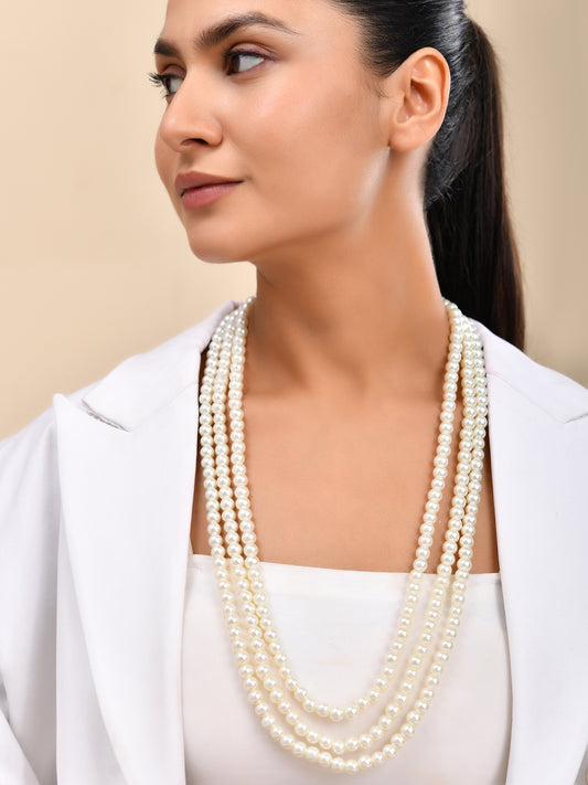 Classic White Multi Layer Adjustable Necklace & Long Mala For Women