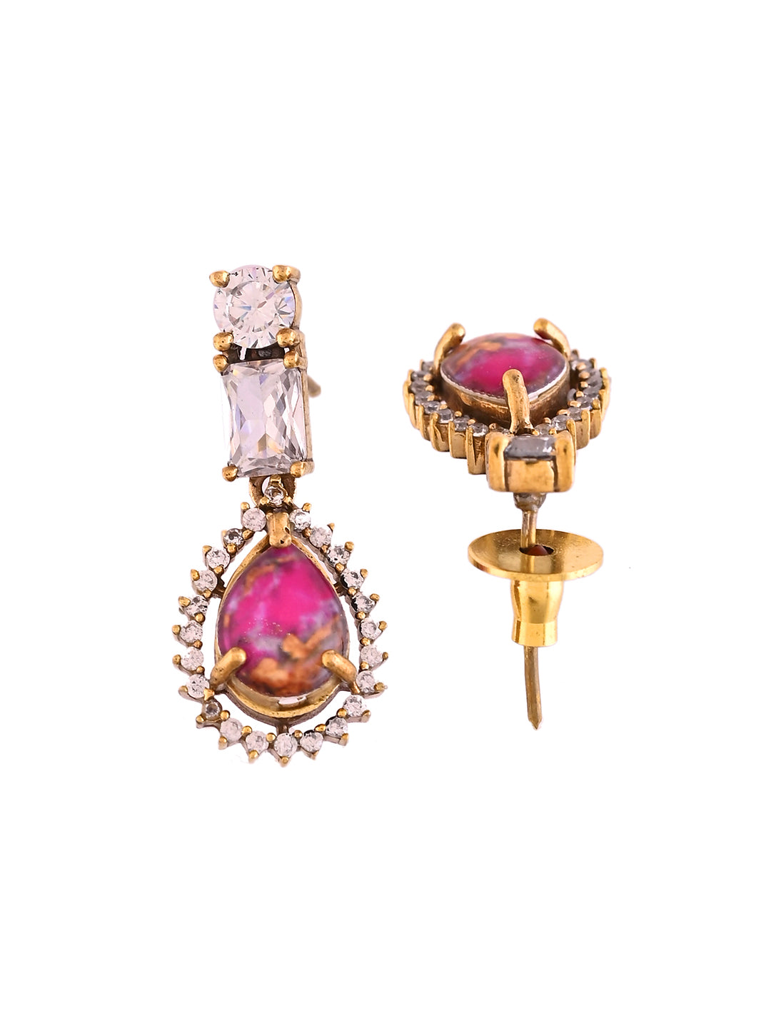 Multicolor Stone AD Necklace Set For Women | Teardrop CZ Necklace & Earrings | Party Wear Jewellery