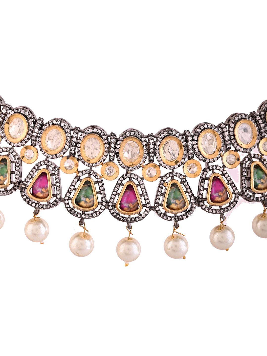 Traditional Bridal Polki Kundan Jewelry Set | Choker & Earrings For Women